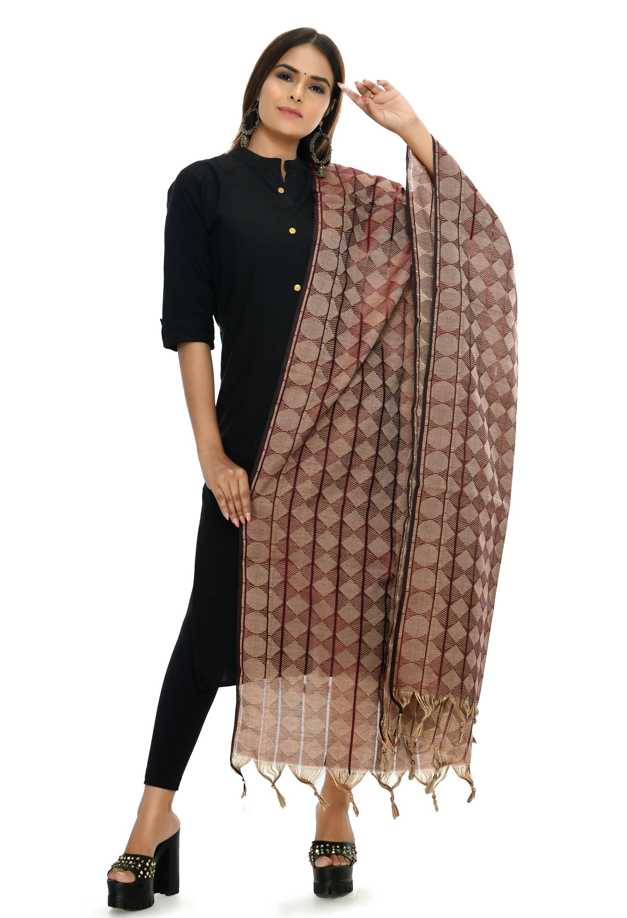 Mominos Fashion Moeza Handloom Cotton Maroon Dupatta | Grocsy