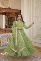 Joban Fashion Green Georgette Sequence Embroidery Work Kurta Set | Grocsy