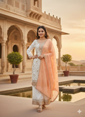 Teeya Creation White Color Faux Georgette Embroidery Work Long Party Wear Palazzo Suit | Grocsy