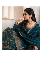 Vastranavya Exquisite Teal Heavy Chinon with Embroidered & Sequins Work Salwar Suits | Grocsy