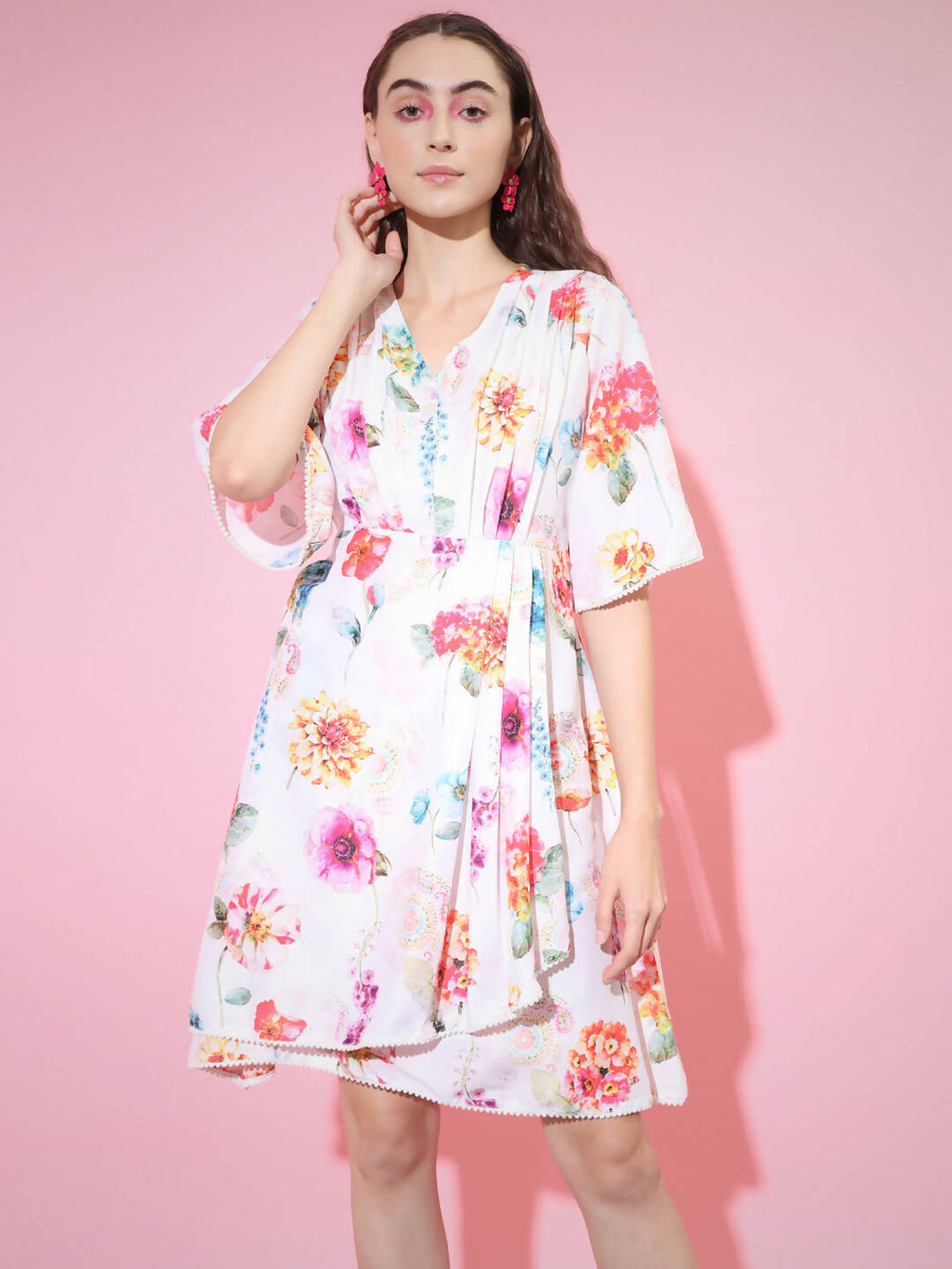 Myshka Women's Multi Floral Printed Empire Dress | Grocsy