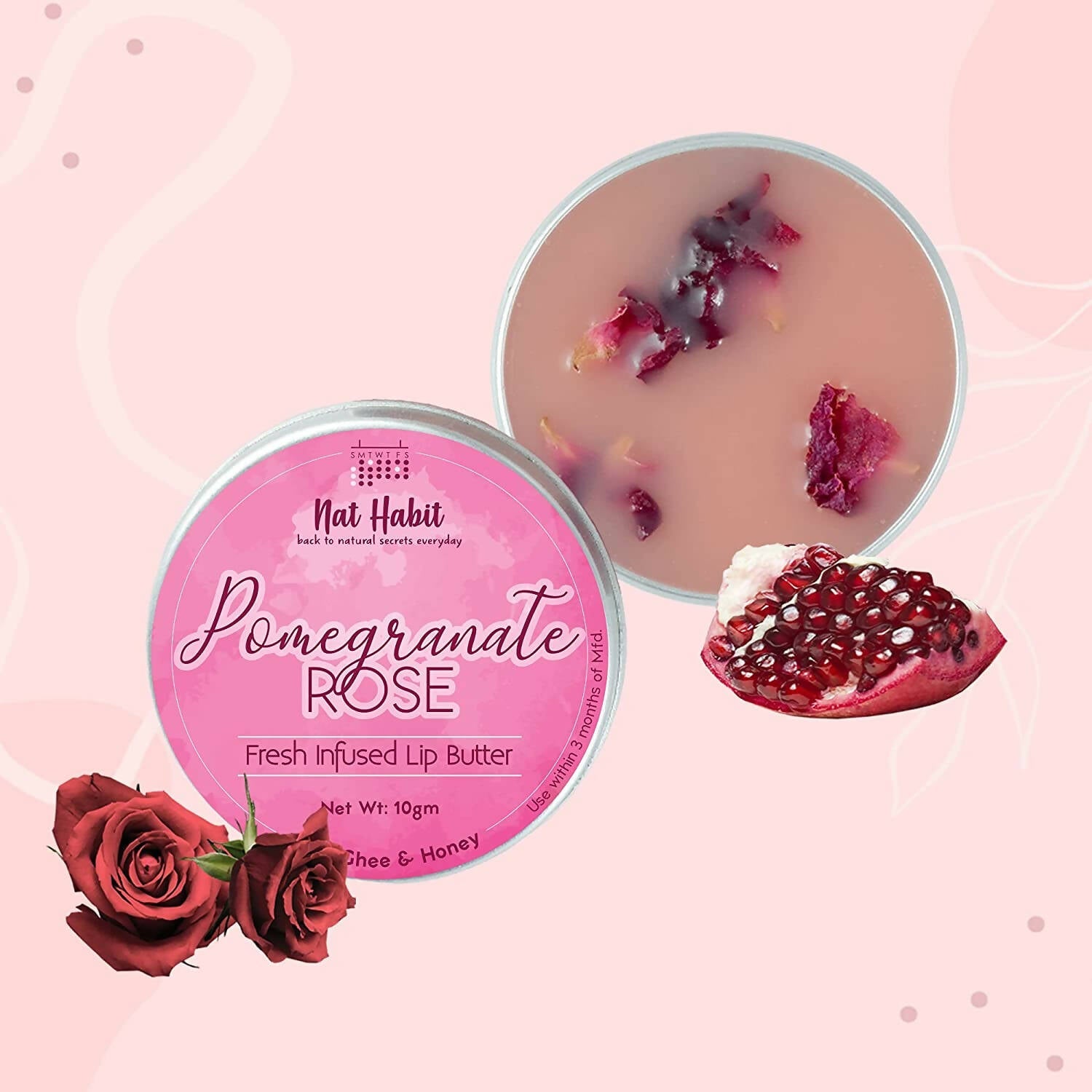 Nat Habit Pomegranate Rose Lip Butter With Ghee And Honey | Grocsy