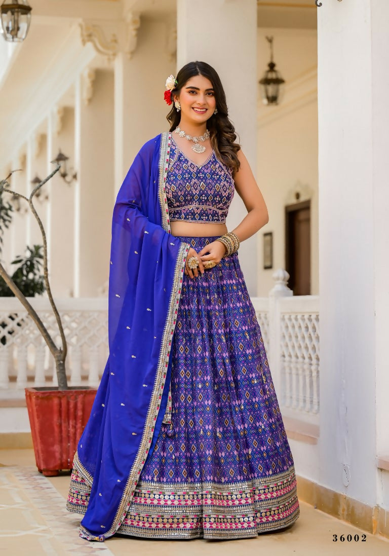Wedding Partywear Royal Blue Slim Georgette Lehengha Choli With Dupata - Agnidhara | Grocsy