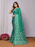 Green Gajji Silk Cord Jari Thread Stone Sequence Saree - Norita Saumya | Grocsy