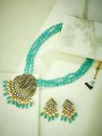 Nuyug 22K Gold-Plated Zircon Studded & Stone Beaded Strings Necklace Set | Grocsy
