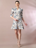 Myshka Women's White Printed Shirt Collar Fit and Flare Party Dress | Grocsy