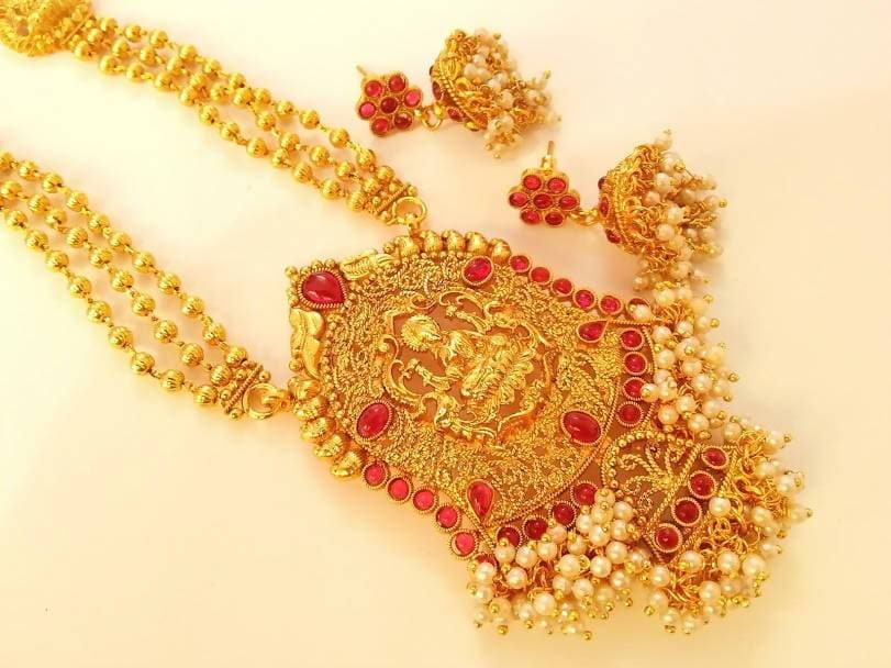 Pink Kemp Temple Long Necklace Set | Grocsy