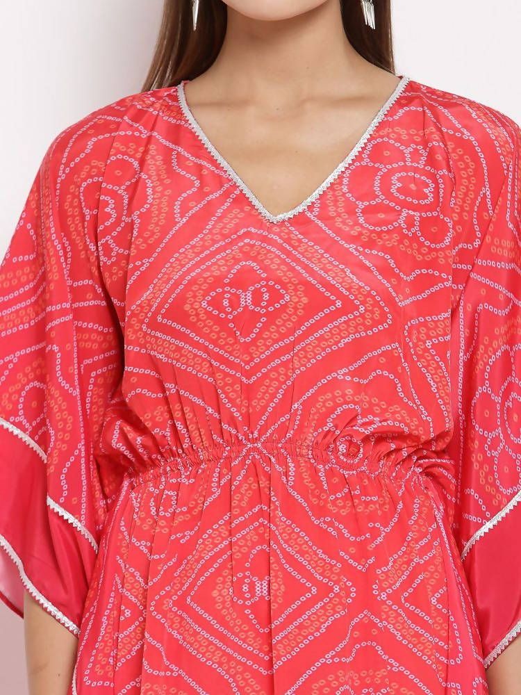 Myshka Women's Pink Cotton Printed 3/4 Sleeve V Neck Casual Kaftan | Grocsy