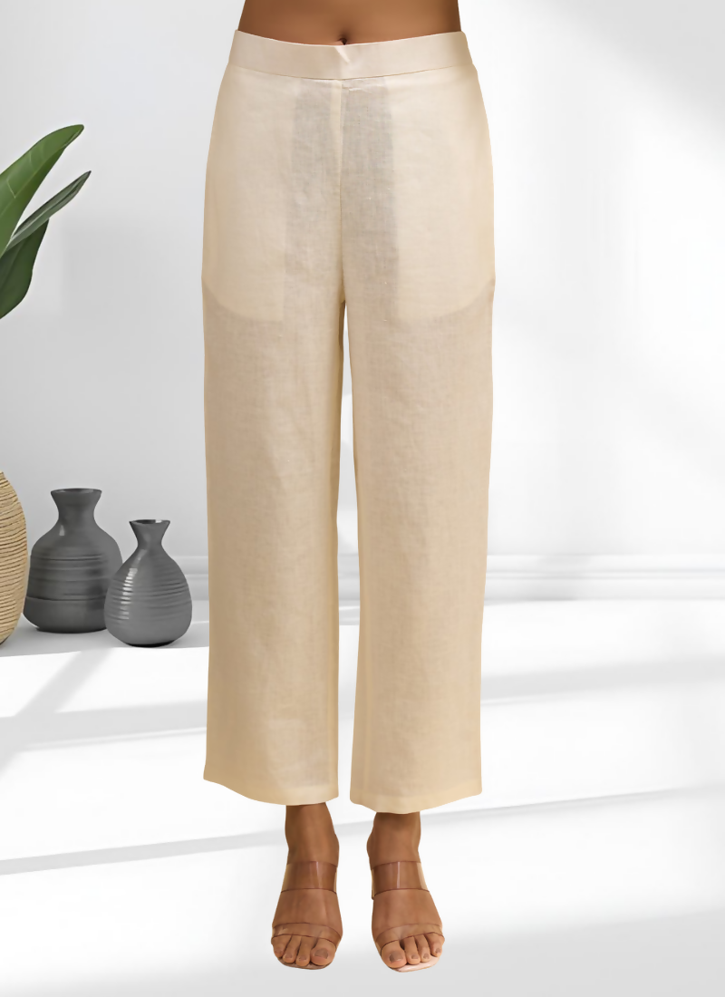 Joban Fashion Cream Linen Embroidered Readymade Long Kurta With Pant | Grocsy