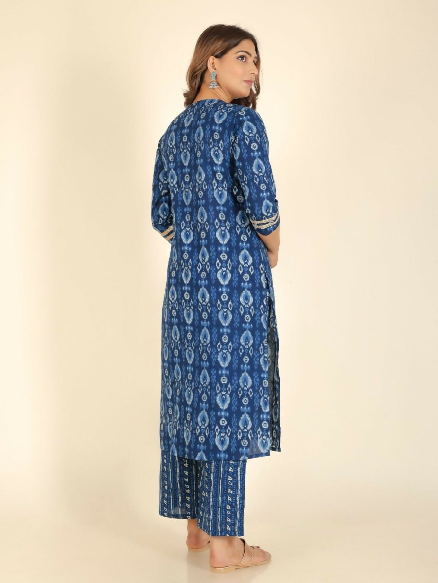 Aramya Straight Soft Cotton Ikat Print Women's Kurta - Blue | Grocsy