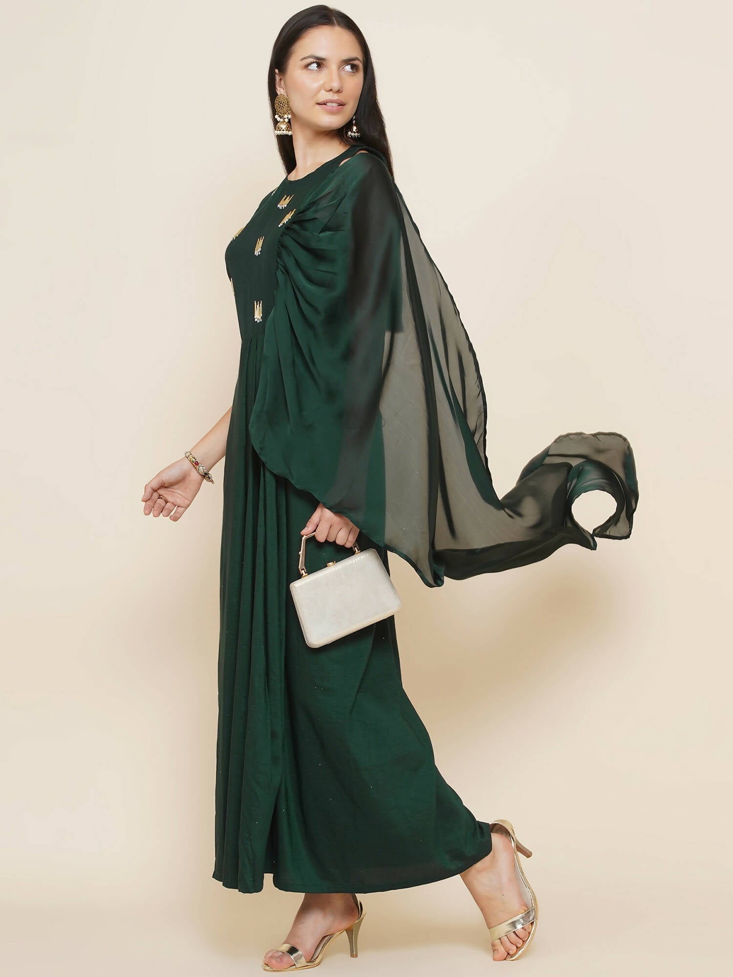Women Republic Green Hand Embellished Gown | Grocsy