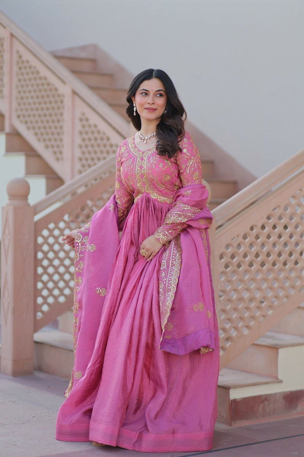 Joban Fashion Pink Crush Sequence Embroidery Work Kurta Set | Grocsy