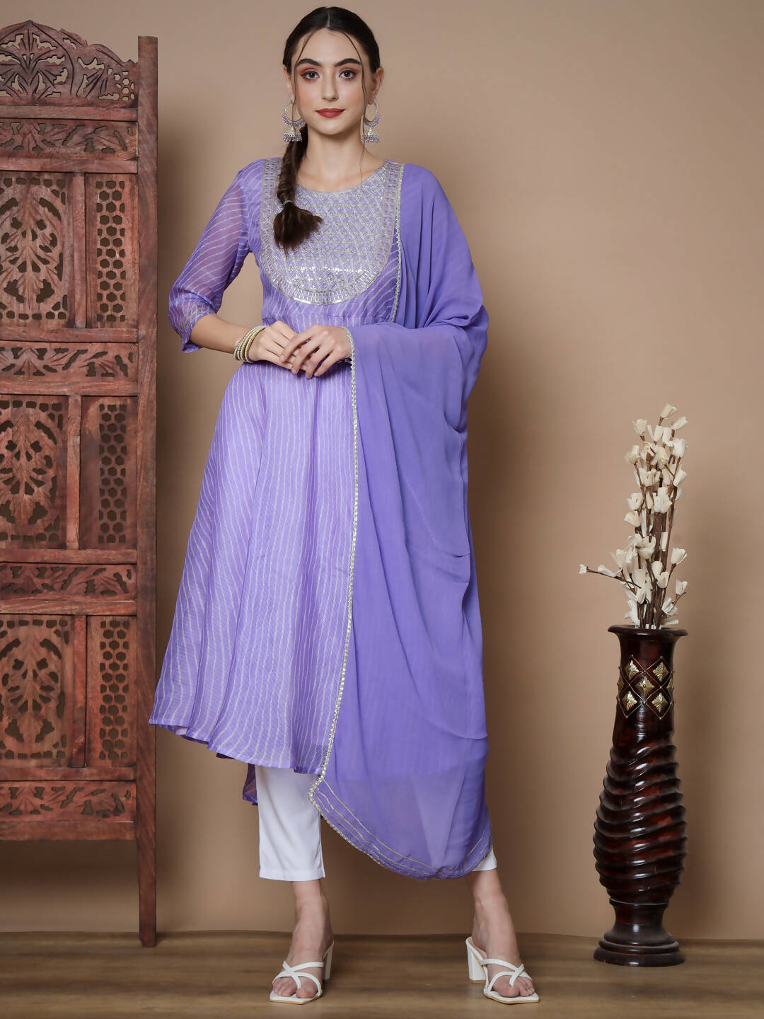 Myshka Women's Purple Anarkali Kurta & With Dupatta | Grocsy