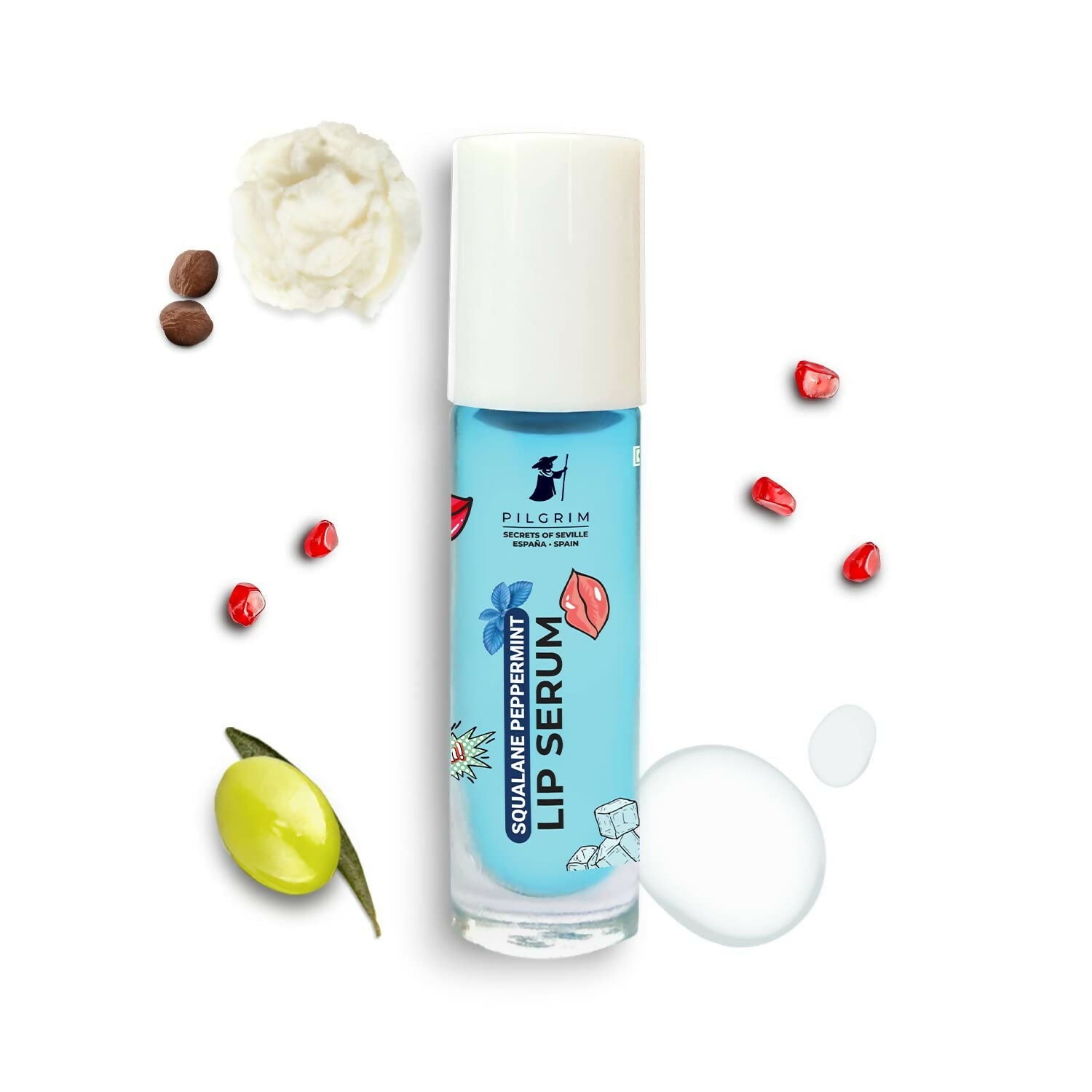 Pilgrim Spanish Lip Serum (Peppermint) with Roll-on For Visibly Plump Lips, Hydrating Lip Serum For Dark Lips | Grocsy