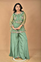 Morchari Women And Hand Embroidery Palazzo Set-Green | Grocsy
