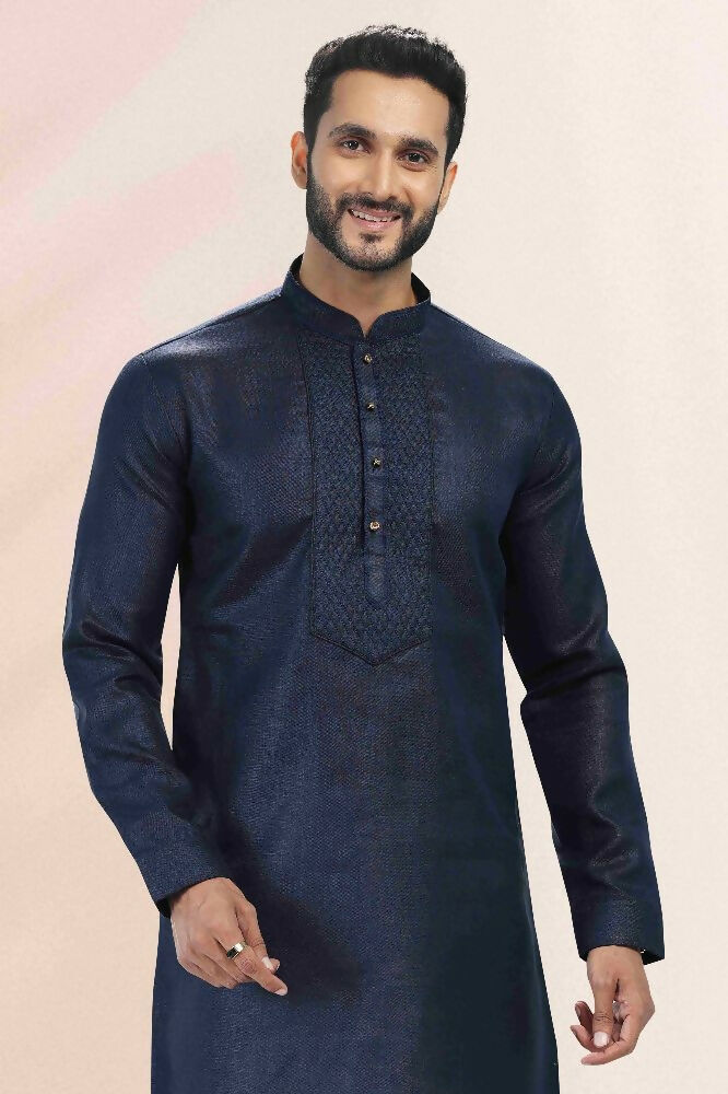 Raivat Ethnic Linen Cotton Pintux Work Kurta Pajama In Blue Colour | Grocsy