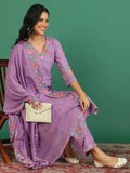 Sangria Embroidered V- Neck Kurta & Trousers With Dupatta | Grocsy