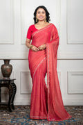 Morchari Pink Pure Chiffon Hand Embroidery Saree And Stitched Blouse | Grocsy