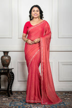 Morchari Pink Pure Chiffon Hand Embroidery Saree And Stitched Blouse | Grocsy