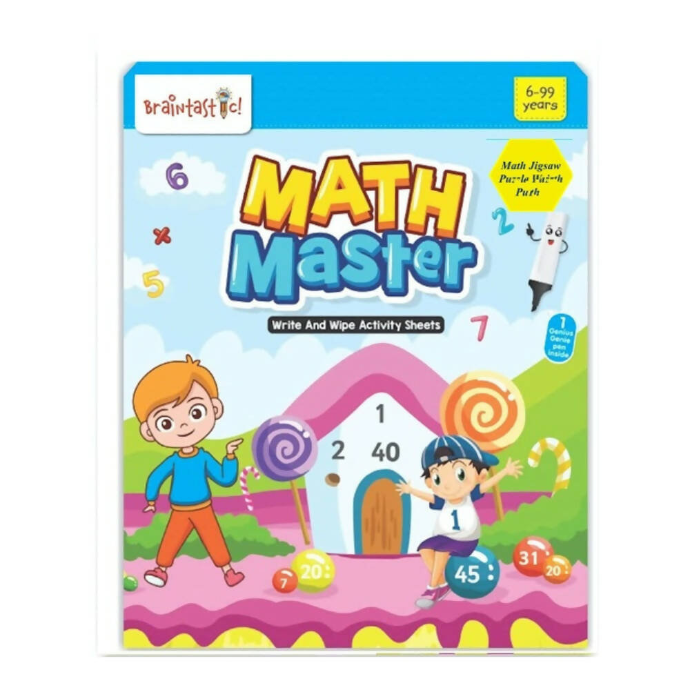 Braintastic Educational Game: Math Master (6-99 Years) Write & Wipe Reusable Activity Sheets with Free Puzzle for Kids | Grocsy