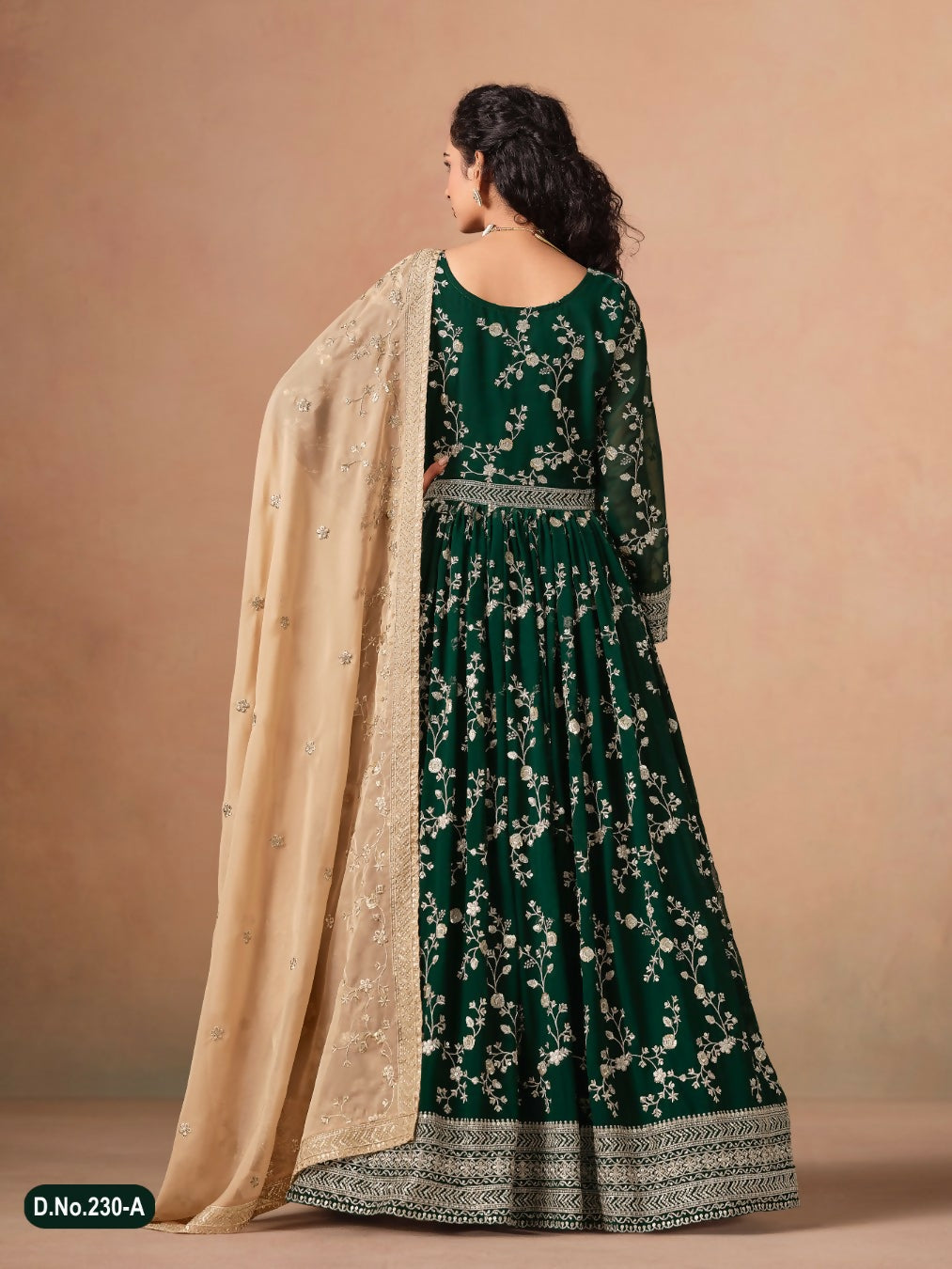 Anaita Dark Green Faux Georgette Jacquard Embroidered Work Anarkali Suit | Grocsy