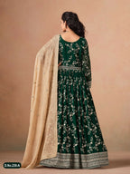 Anaita Dark Green Faux Georgette Jacquard Embroidered Work Anarkali Suit | Grocsy