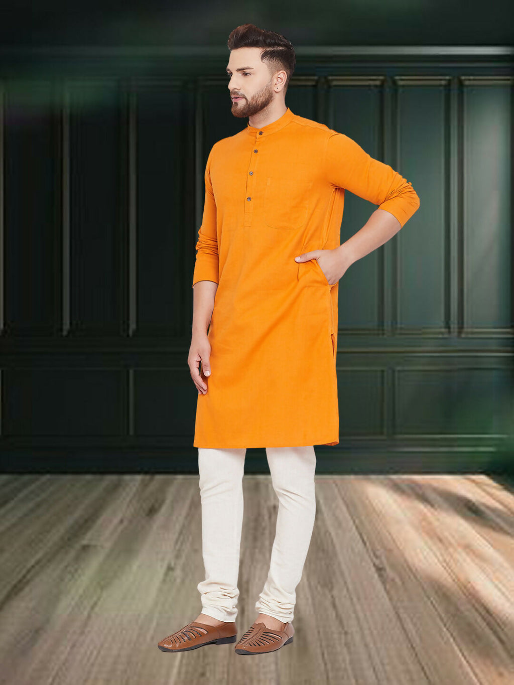 Even Apparels Men's Pure Cotton Yellow Kurta | Grocsy