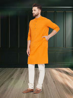Even Apparels Men's Pure Cotton Yellow Kurta | Grocsy