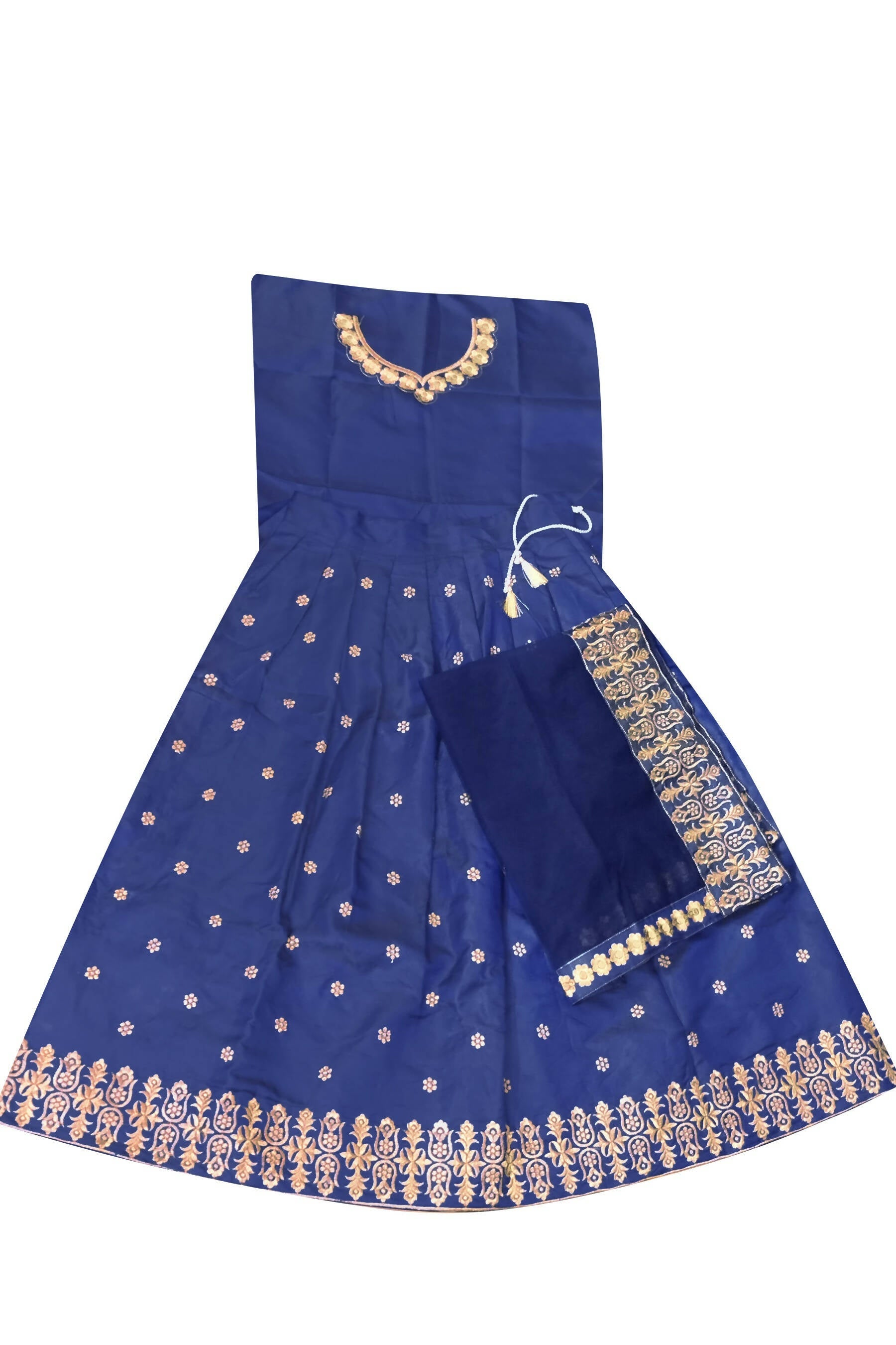 Dwiden Royal Blue Queen Tafetta Sattin Semi-Stitched Girl's Lehenga Choli | Grocsy