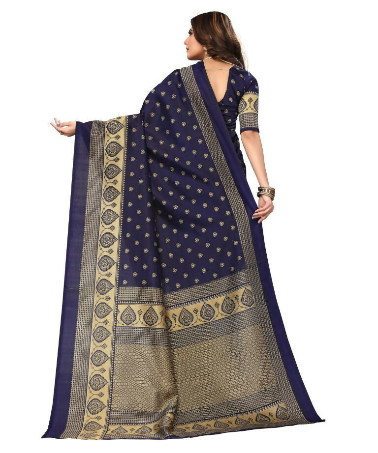 Vamika Navy Blue Printed Art Silk Saree | Grocsy