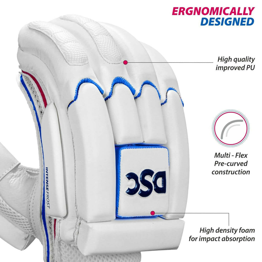 DSC Intense Frost Leather Cricket Batting Gloves for Mens - Right Hand, White, One Size | Grocsy