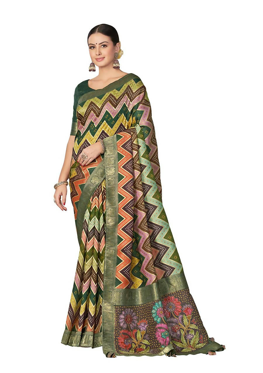 Green Rangkat Tussar Silk Woven Design Saree with Unstitched Blouse - Mohmanthan Eshani | Grocsy
