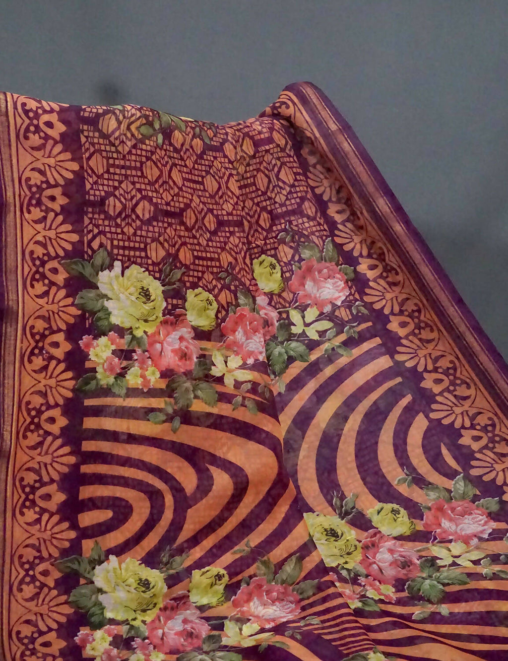 Shades Of Burgundy Floral Design Semi Chanderi Saree By Gayathri Reddy Designer Studio | Grocsy