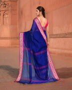 Joban Fashion Women Blue & Pink Trendy Cotton Saree | Grocsy