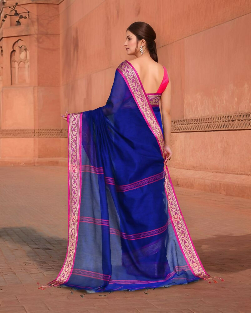 Joban Fashion Women Blue & Pink Trendy Cotton Saree | Grocsy