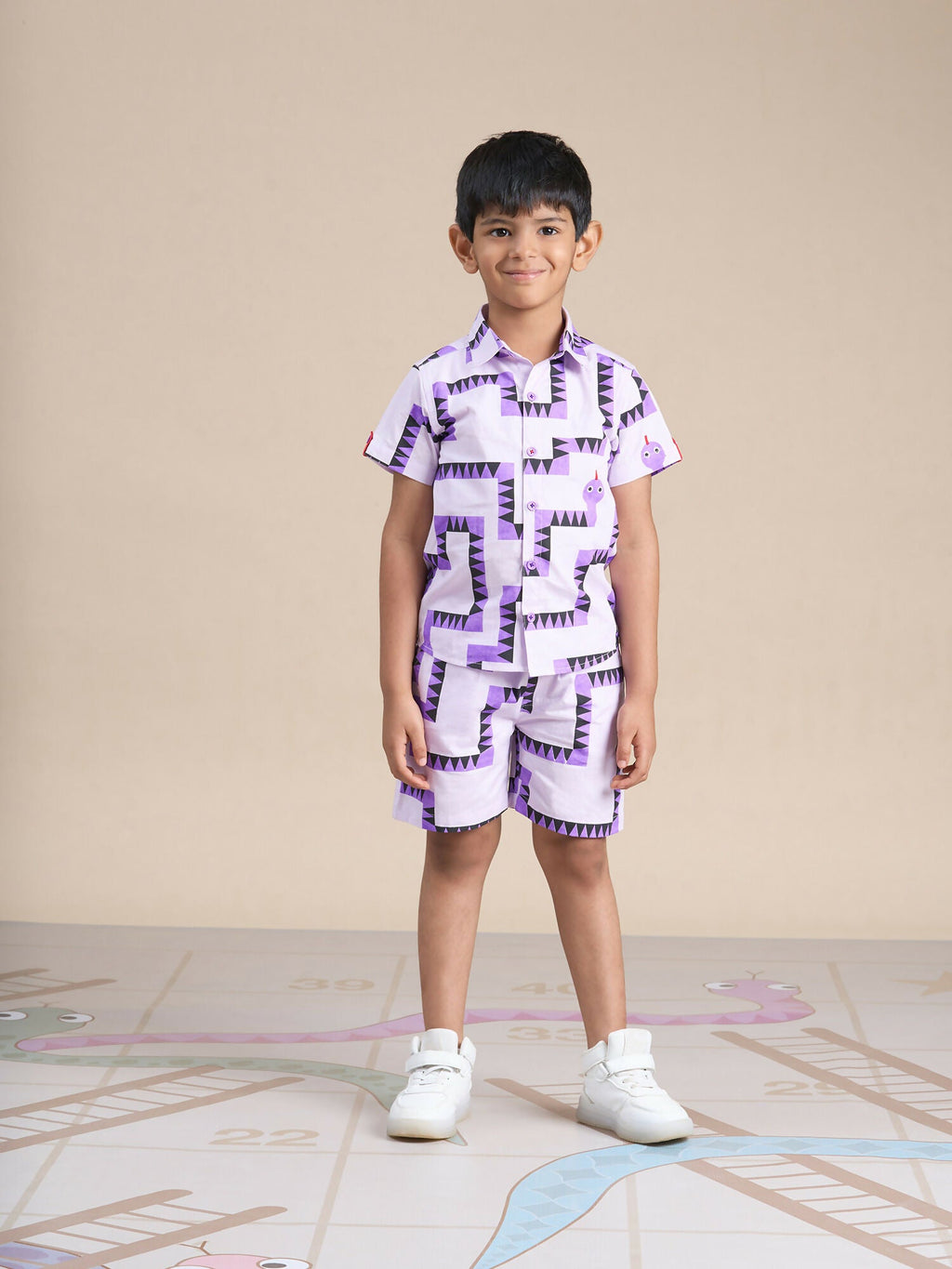 Snakes and Ladders Boys Purple Table Print Shirt and Boxer Set from Siblings Collection | Grocsy