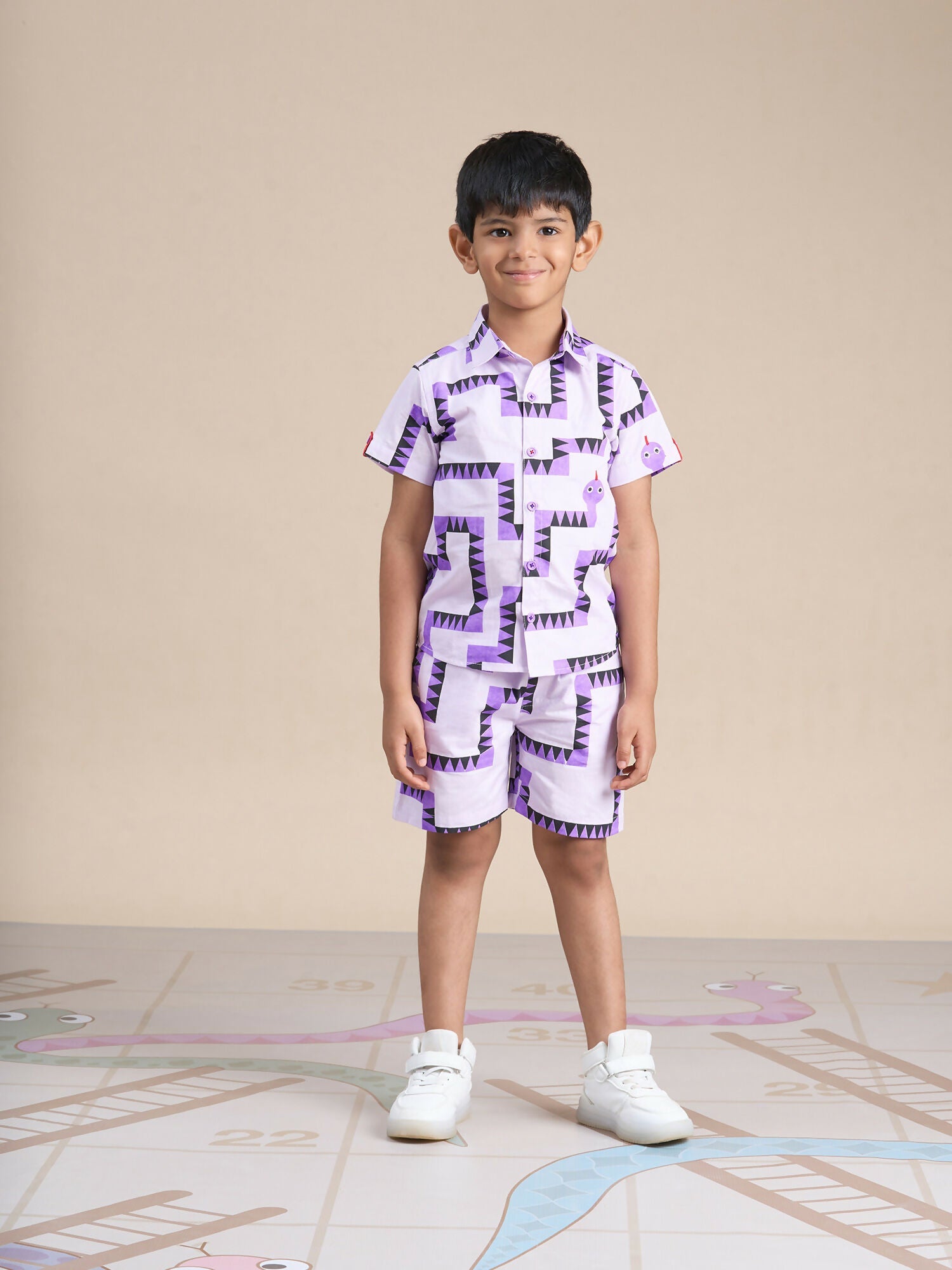 Snakes and Ladders Boys Purple Table Print Shirt and Boxer Set from Siblings Collection | Grocsy