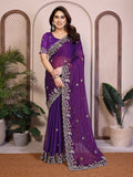 Teeya Creation New Womens Latest Party Wear Soft Chiffon Silk Saree-Purple | Grocsy