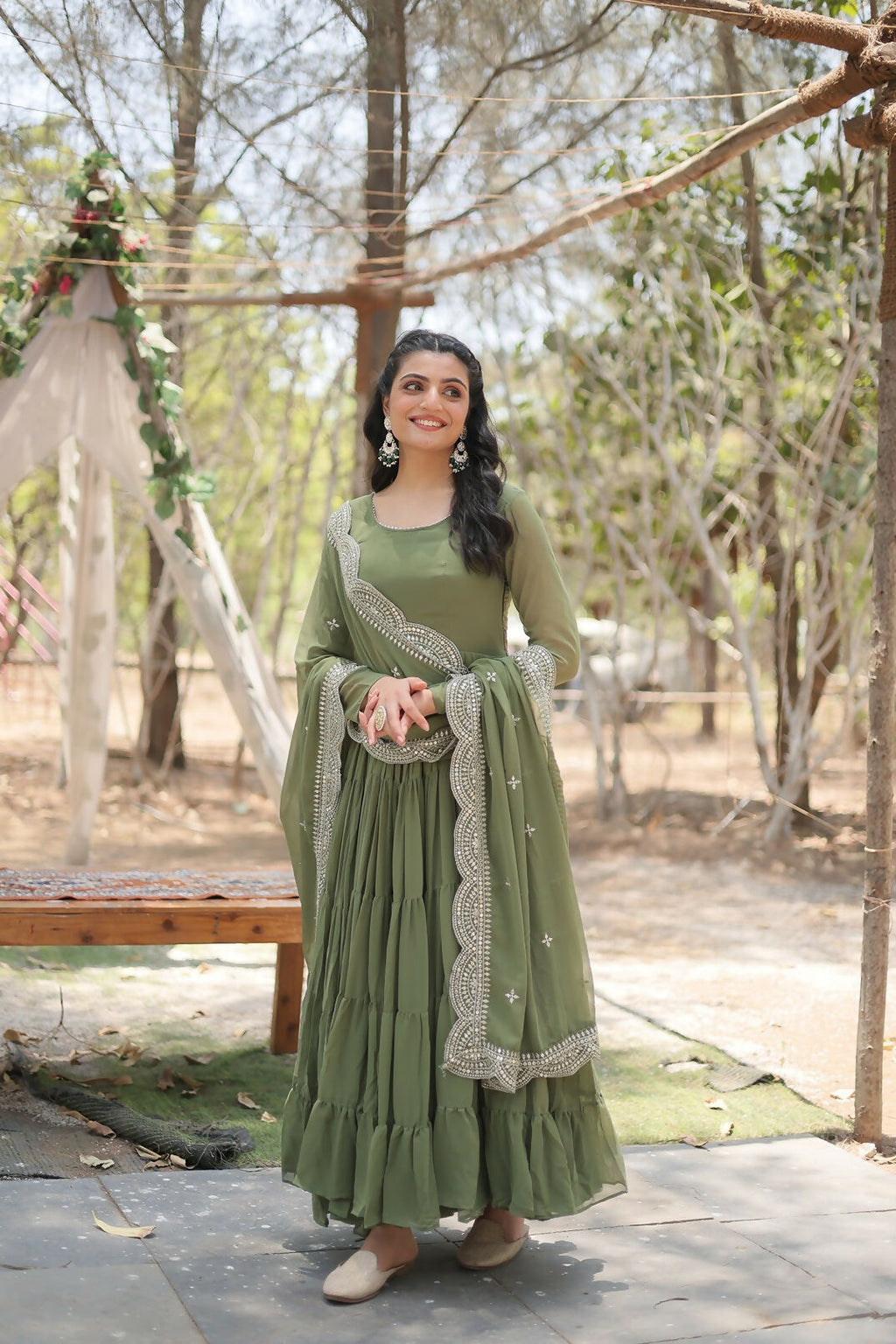 Joban Fashion Mehandi Georgette Sequence Embroidery Work Kurta Set | Grocsy
