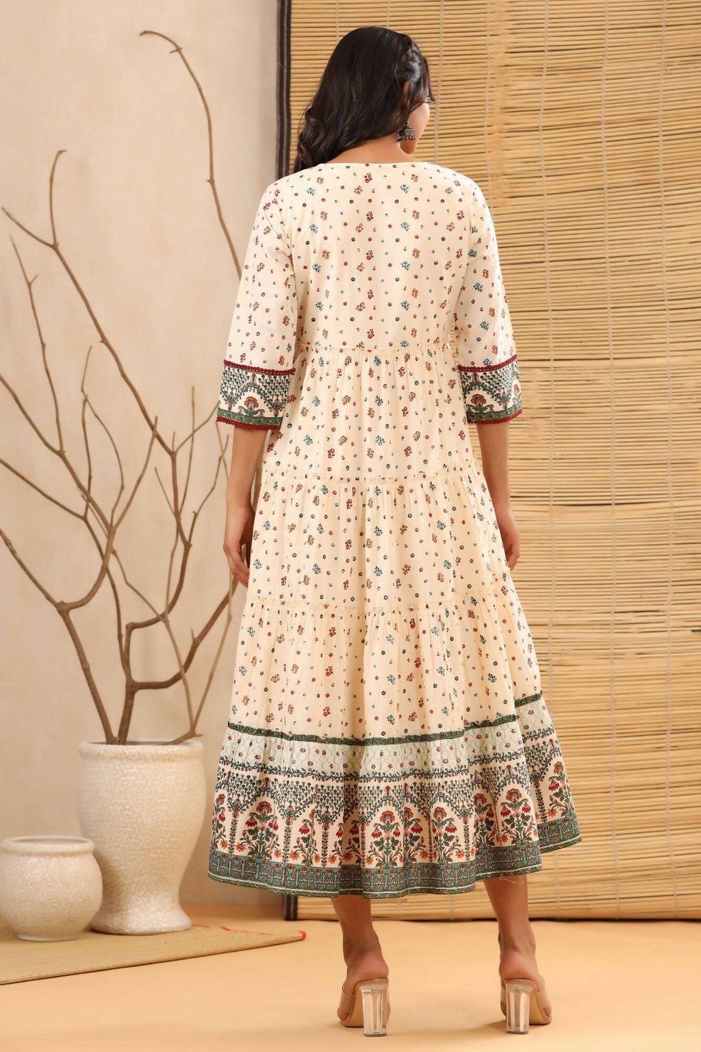 Juniper Women Ivory Cambric Printed Tiered Dress | Grocsy