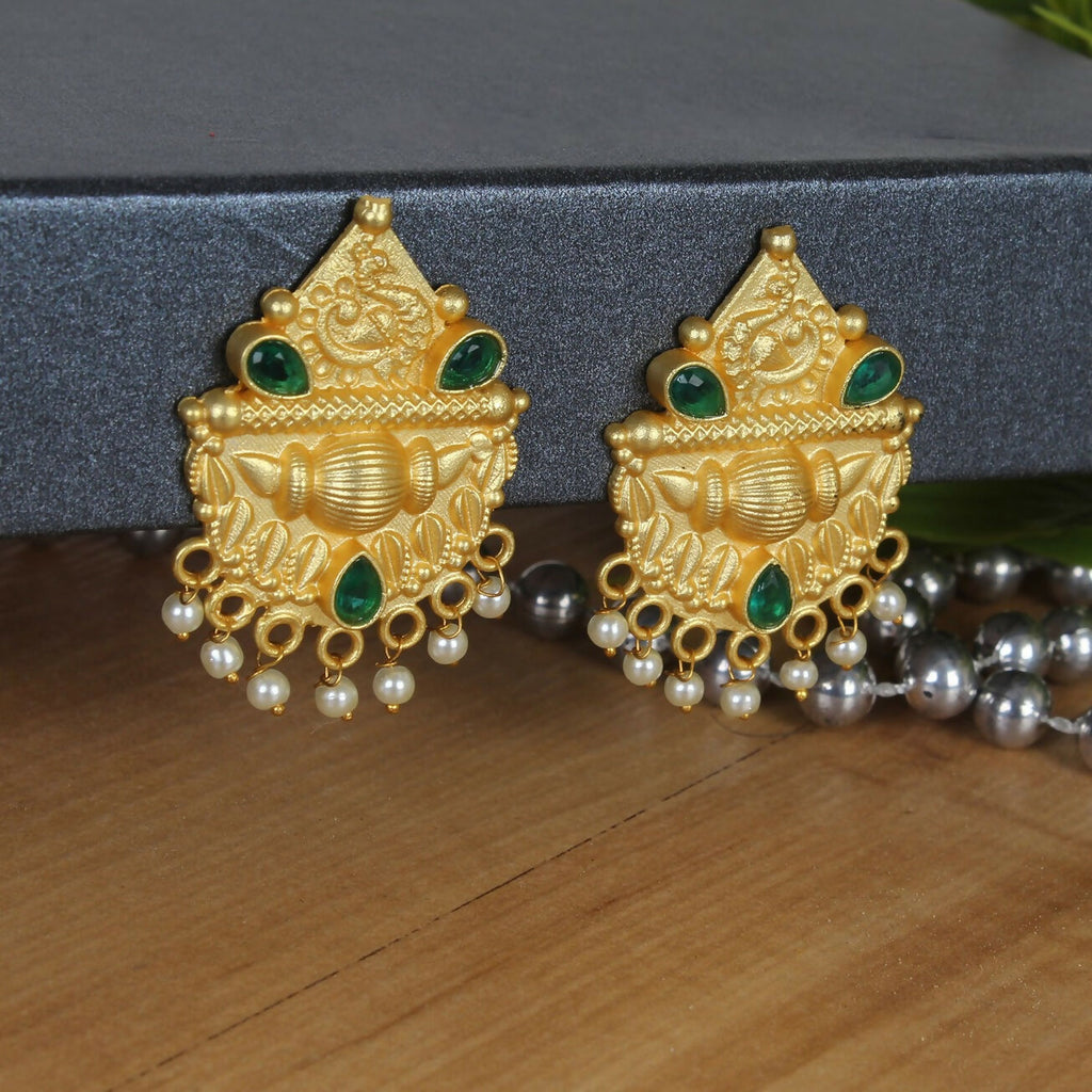 Joban Fashion Women Matte Gold Brass Earrings | Grocsy