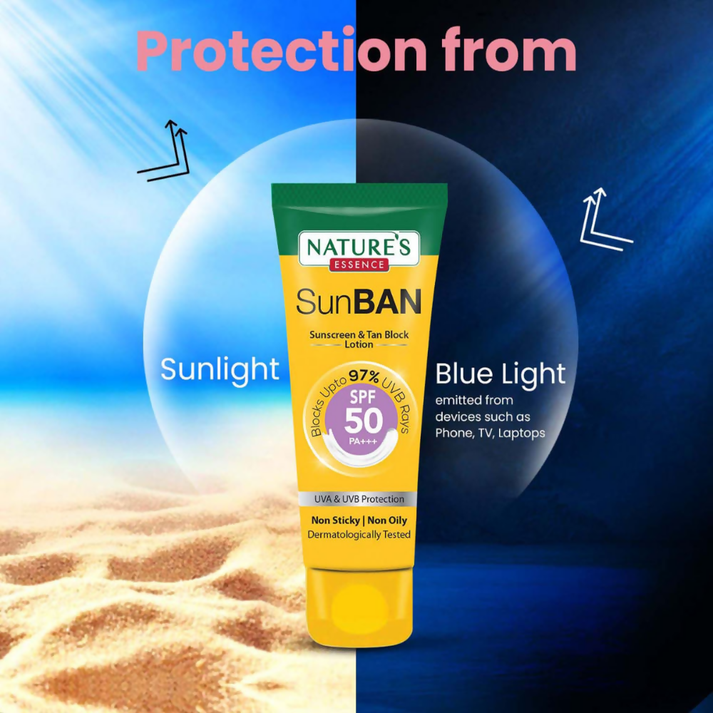Nature's Essence Sunban Sunscreen & Tan Block Lotion SPF 50 | Grocsy