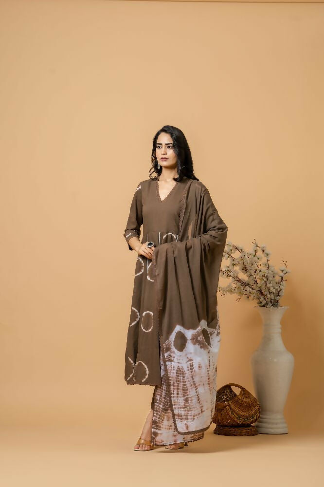 Joban Fashion Brown Tie & Dye Cotton Suit Set | Grocsy