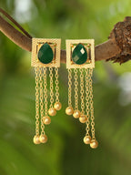 Joban Fashion Women Green Stone Golden Beats Matte Gold Earrings | Grocsy