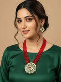 NVR Women Gold Plated Red Kundan Jewellery Set | Grocsy