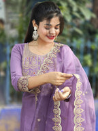 Vellora Light Lavender Silk Blend Embroidered Salwar Suit Set | Grocsy