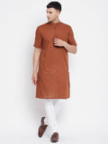 Even Apparels Brown Pure Cotton Men's H/S Kurta With Band Collar | Grocsy