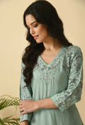 Joban Fashion Sea Green Cotton Rayon Kurta Set | Grocsy