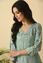 Joban Fashion Sea Green Cotton Rayon Kurta Set | Grocsy