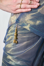 Blue Gold Tissue Net Solid & Gold Cotted Saree - Samaa | Grocsy